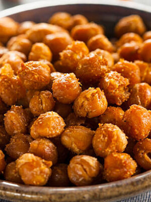 Healthy roasted seasoned chick peas with varies spices