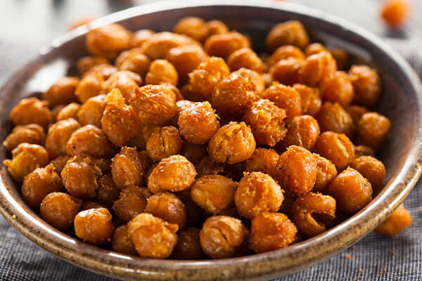 Healthy roasted seasoned chick peas with varies spices